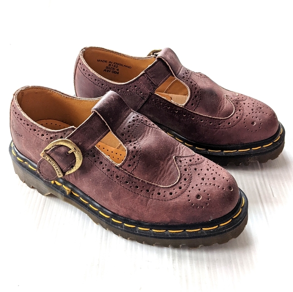 Dr. Martens Shoes - DOC MARTENS 8142 Vintage Burgandy Leather t-strap Mary Jane Wingtip Loafers